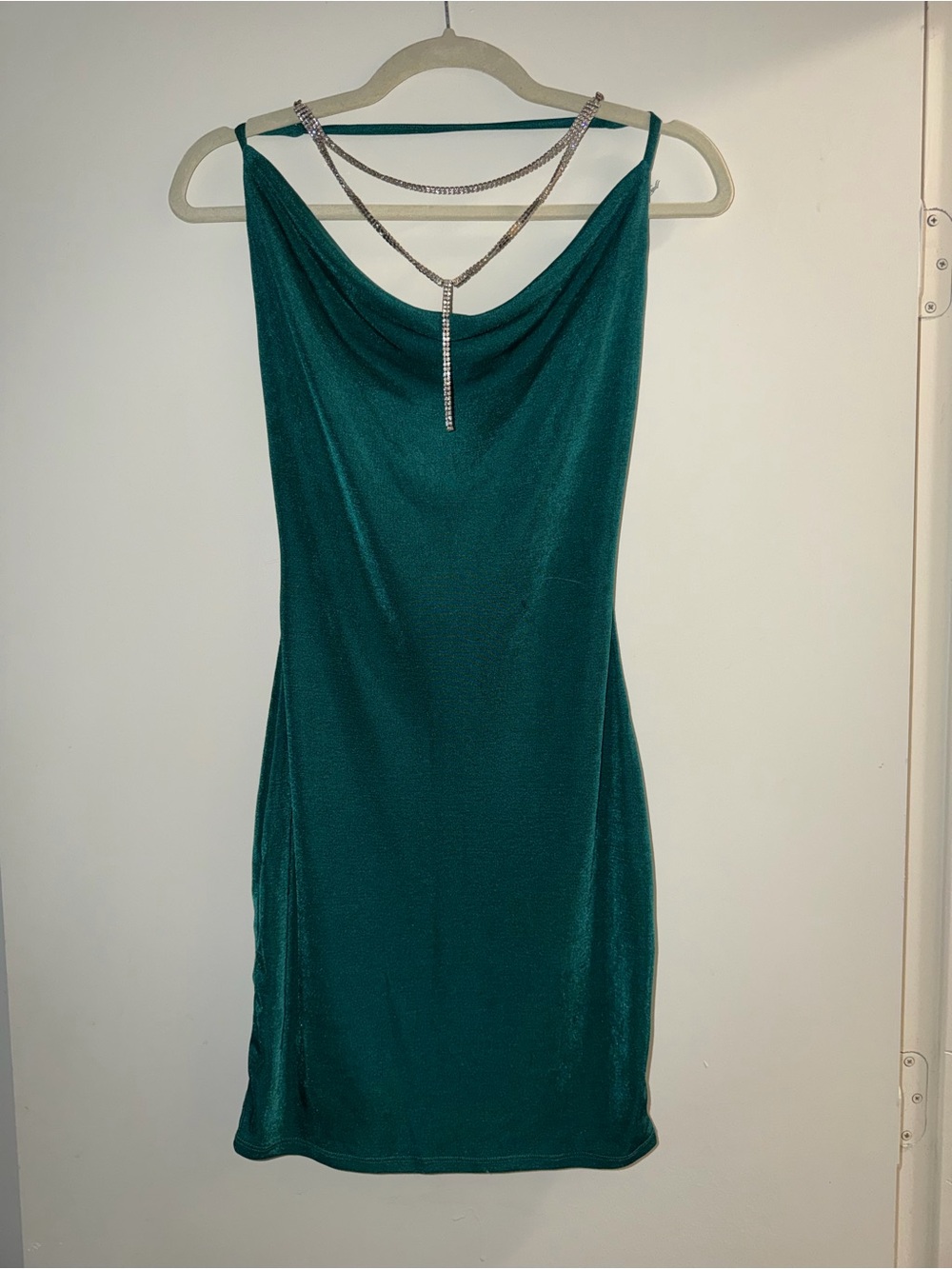 BCX Teal Slip Mini Dress with Rhinestone Chain